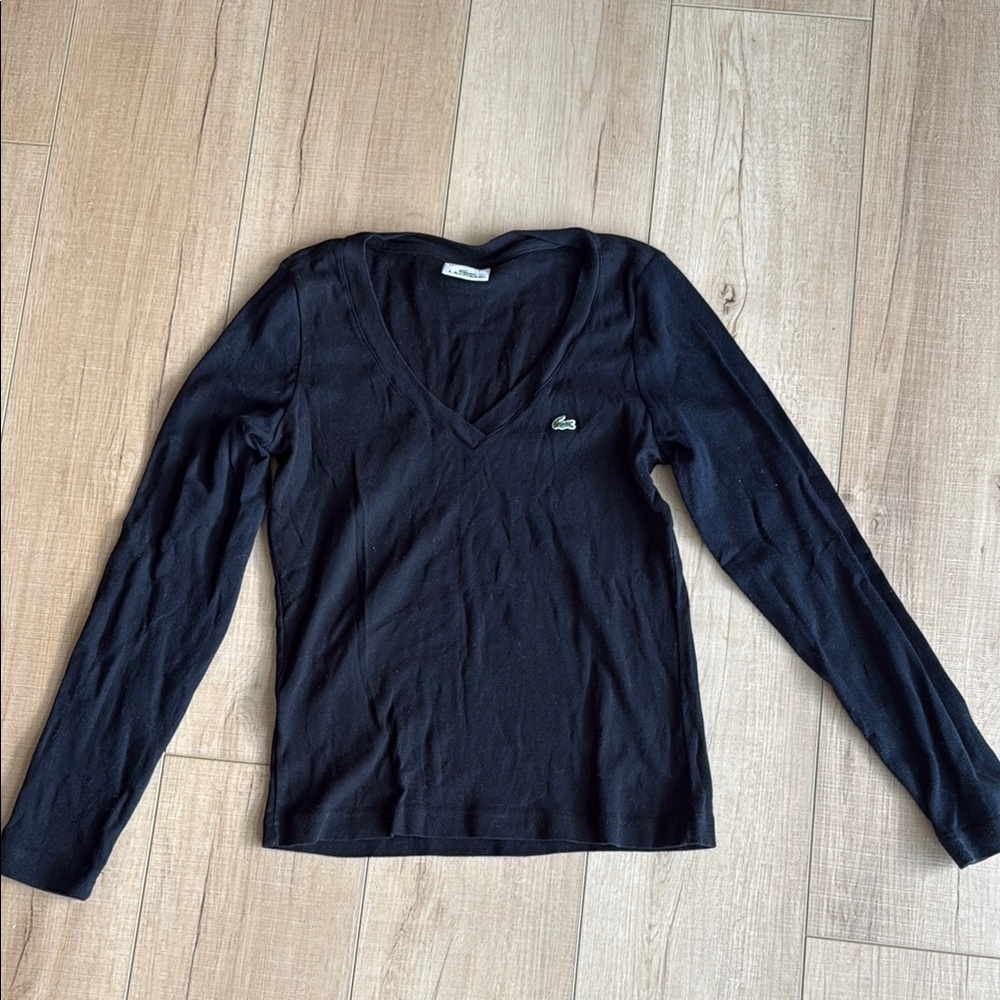 Lacoste Black V-Neck Long Sleeve Top